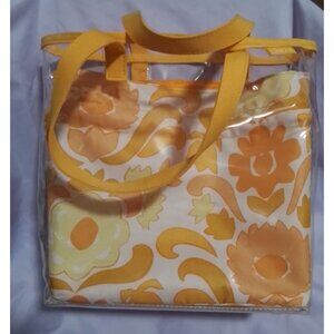Clinique Floral Bag Orange, Yellow & White Flower Design Cosmetic Tote Travel